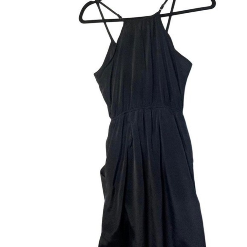 Mini black fun & flirt dress braided neckline, pockets, banded waist, XS - Picture 2 of 5